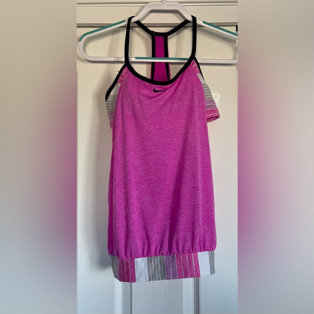 BNWT Nike pink tank with sports bra attached Size:M